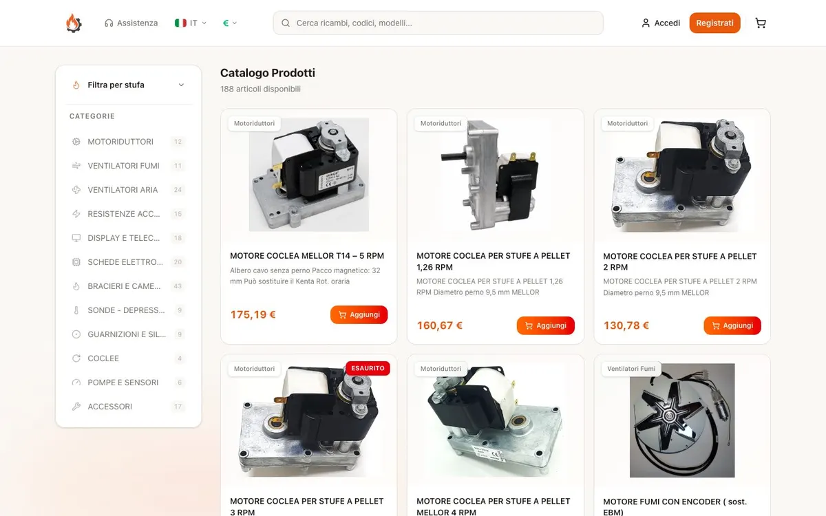 Sito RicambiXStufe realizzato da Bitora